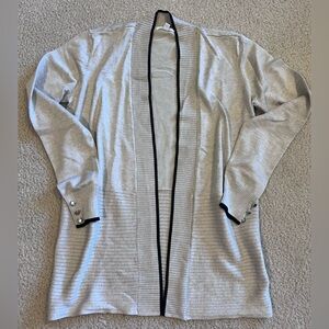 89th + Madison Grey Open Swing Cardigan with Black Outline and Wrist Buttons - S